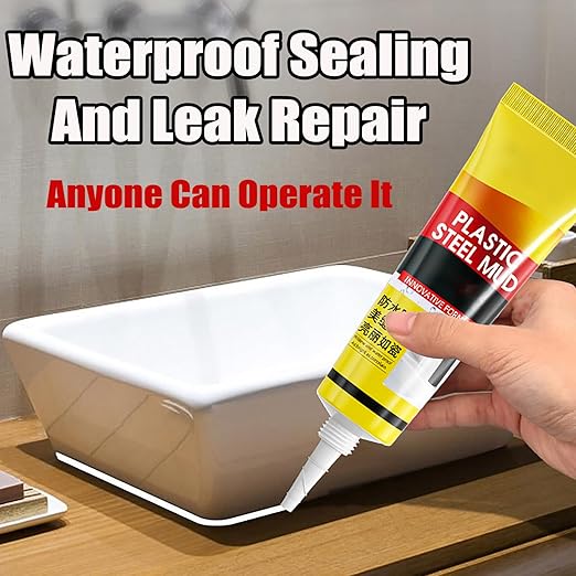 XIRUJNFD 10.6 Oz Multifunctional Waterproof White Caulk with Scraper, Plastic Steel Repair Adhesive for Kitchen Bathroom, Stronger Adhesion Sealant for Window Toilet Sink, Quick-Drying (2 Sets)