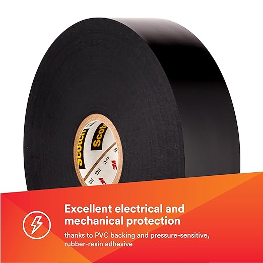 3M Scotch Vinyl Electrical Tape Super 88, 3/4 in x 36 yd (108 ft), Black, 1 Long Roll, Premium Grade, Rubber Resin Adhesive, PVC Backing, All-Season Heavy Duty Electric Tape (Pack of 5)