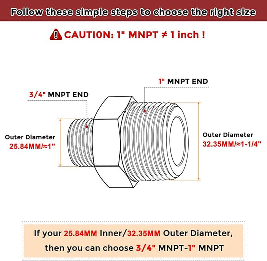 Pack of 2, 1" NPT Male to 3/4" NPT Male Solid Brass Hex Nipple Hose Connectors, Male Pipe Adapter for Pipe Leak Repair, Bathroom Remodeling, Tool Extensions, Compression