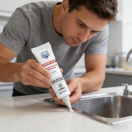 White Silicone Caulk – 1 Pack Tub Caulk Waterproof Sealant, Paintable Bathtub Caulk with Free Tools, 5.3 oz White Silicone Caulk for Bathroom Shower Sink Toilet and Kitchen