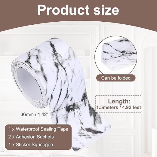 uxcell Caulk Tape Waterproof, 1.42 Inch x 4.92 ft Self-Adhesive Sealant Sealing Strip Caulking Sealant Tape PVC with Tool for Kitchen Sink Toilet Bathroom Bathtub Floor, Black White