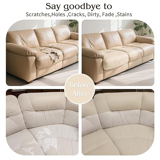 BSZHTECH Leather Repair Tape Self-Adhesive Leather Repair Patch for Couch Furniture Sofas Car Seats Advanced PU Vinyl Leather Repair Kit (Beige, 17X79 inch)
