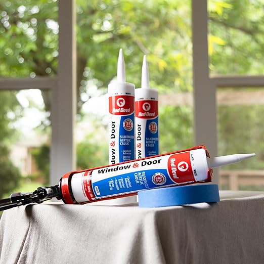 Red Devil 087612 Window & Door Siliconized Acrylic Caulk (Clear), 10.1 oz, Pack of 12