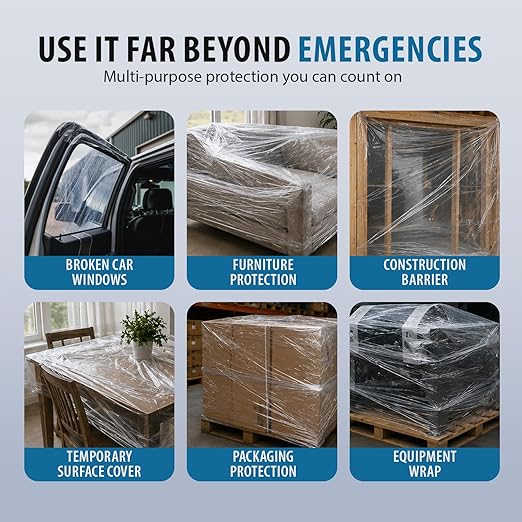 Big Tape Crash Wrap for Car Windows – 12ft XL Temporary Broken Glass Cover Film, 17.5” Wide Waterproof Automotive Plastic Wrap – Highway Safe Emergency Car Window Repair Tape, No Residue