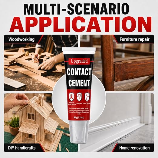 Contact Cement Adhesive 2.11 Oz, High Performance Neoprene Contact Adhesive with Brush, Flexible & Strong Contact Cement Glue for Woodworking, Leather, Furniture Repairs and DIY Crafts