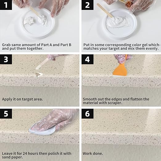 Marble and Granite Repair kit Porcelain Marble Stone and Quartz Countertops Repair kit for Chips Dents Cracks Holes Scratchs, Fix Chipped Edges Corners, Reattaches or rebuilds Missing Pieces