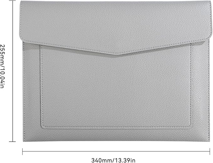 A4 Large Capacity Document Bag, Premium PU Leather File Holder, Multi-Color, Double-Layer Design, 13.39 x 10.04 Inches (Gray)