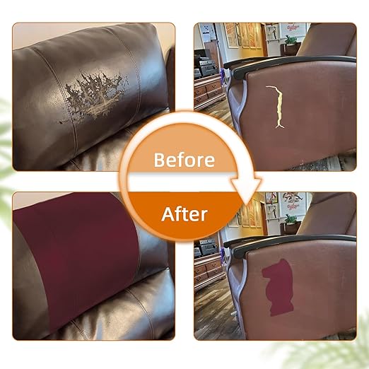 BSZHTECH Leather Repair Tape, Self-Adhesive Leather Repair Patch for Couch Furniture Sofas Car Seats, Advanced PU Vinyl Leather Repair Kit(Wine Red,2Pcs 8.2X11 inch)