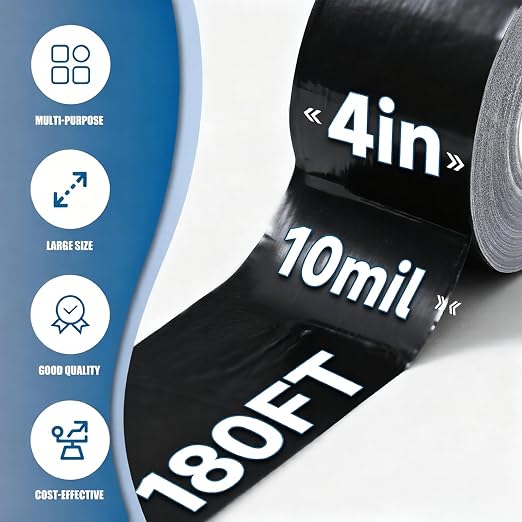 Outdoor Waterproof Repair Tape, Heavy Duty UV Proof Patch for RV, Awning, Tent, Tarp, Boat Cover and Fabric Repair, Black 4 in x 180 ft