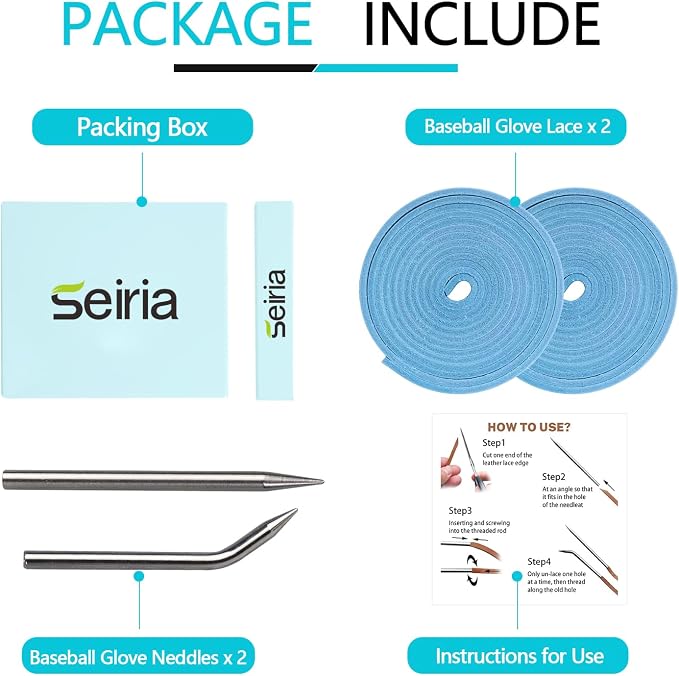 Baseball Glove Lace, Mitt Lace Repair Kit Softball 2 Leather Laces and 2 Lacing Needles for Catcher's Glove