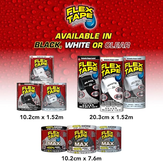 Flex Tape, MAX, Original Thick Flexible Rubberized Waterproof Tape - Seal and Patch Leaks, Works Underwater, Indoor Outdoor - Home RV Roof and Pool Repairs, White, 4 in x 25 ft, Pack of 1