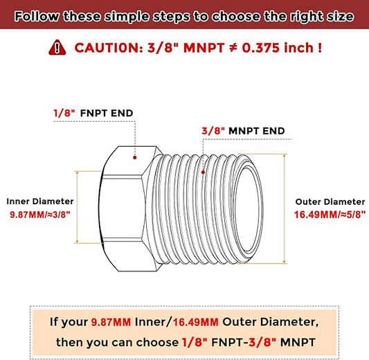 Pack of 5, 3/8" Male NPT to 1/8" FeMale NPT Solid 304 Stainless Steel Hex Bushing, Hose Fittings Adapter Reducer for Pipe Leak Repair, Bathroom Remodeling, Tool Extensions