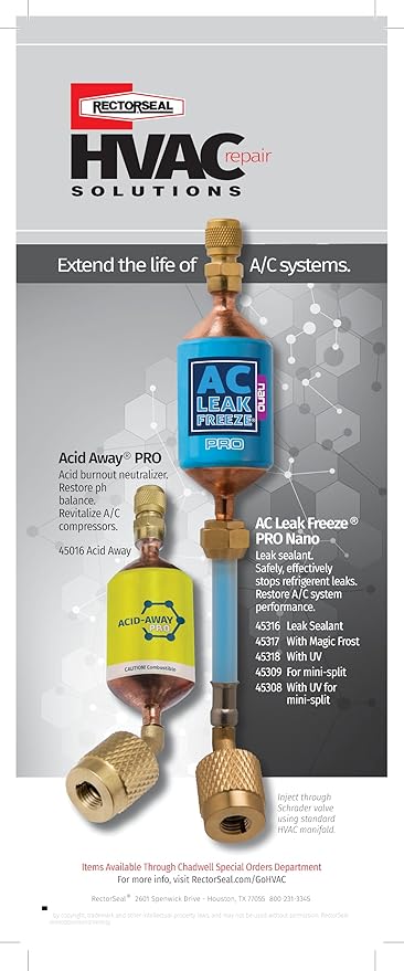 RectorSeal AC Leak Freeze Pro Nano with UV 45318 Refrigerant Leak Sealant, Quick and Easy, HVAC, 1.5 oz.