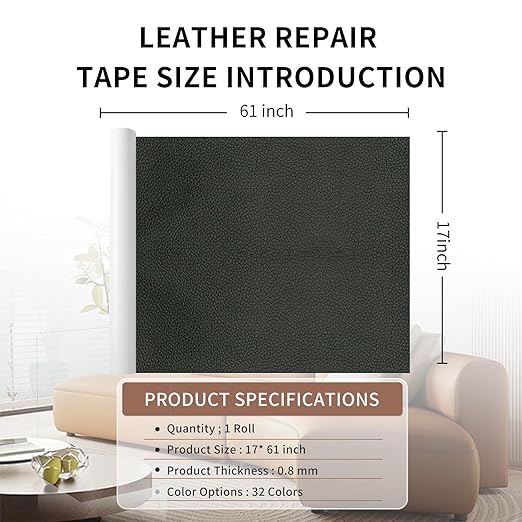 Leather Repair Patch Tape, Black 17x 61 Inches Self Adhesive Leather Repair Kit for Furniture, Car Seat,Vinyl Leather Repair Kit for Office Chairs, Couch, Sofa, Luggage