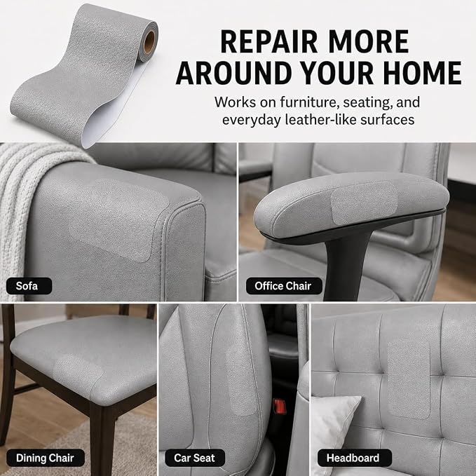 Self Adhesive Leather Repair Patch 24x54 Inch, Large Vinyl Repair Kit,Grey | Leather Tape for Furniture, Couch, Sofa, Car Seats. Waterproof, Strong Adhesion, Easy Cut Pleather Patch Waterproof Scratch