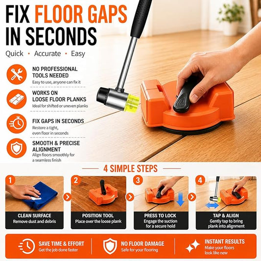 Floor Gap Fixer Tool for Laminate Flooring, Heavy Duty Floor Gap Repair Tool with Strong Suction Cup, Floor Gap Puller for Wood, Tile & Vinyl Floors, Includes Repair Accessories