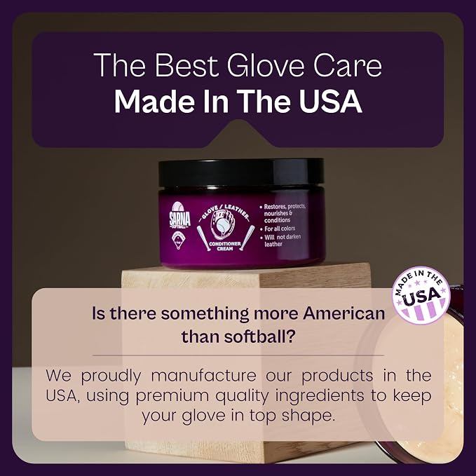 SARNA BASEBALL Glove Conditioner, Cream, 4 Oz – Break in Faster, Keep Leather Maintained – Glove Conditioner for Mitts & Softball Gear Made in USA