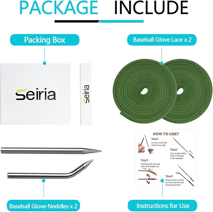 Baseball Glove Lace, Mitt Lace Repair Kit Softball 2 Leather Laces and 2 Lacing Needles for Catcher's Glove