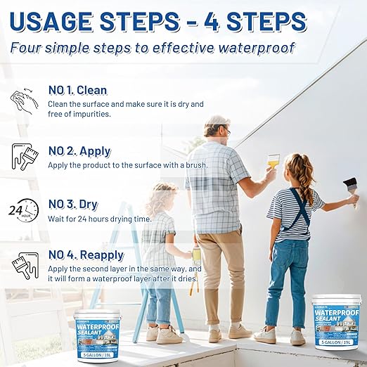 Liquid Waterproof Sealant Clear 5 Gallon, LUVBOATE Transparent Waterproof Coating Water-Based Invisible Repairing Leak Agent Roofs, Walls, Bathroom, Kitchen Indoor & Outdoor