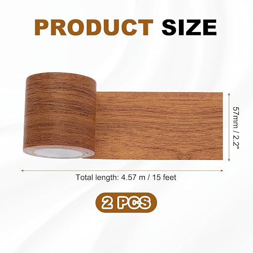 uxcell 2 Pcs Wood Grain Repair Tape, 2.2" x 15ft Self Adhesive Wood Grain Colored Duct Tape Waterproof Repair Patch for Furniture Floor Scratch Fix, Baseboards, DIY Decor, Chocolate Oak