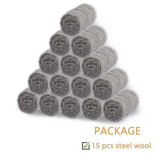 Bulk Steel Wool Roll Kit, Steel Wool 0000 15pcs, Gap Blocker, 0000 Steel Wool Keep Mice Away from Holes/Siding/Pipeline/Vents in Garden, House, 15 Pack × 1.6FT
