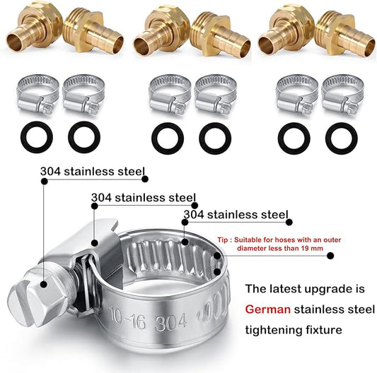Garden Solid brass Hose Repair Connector with Clamps,Fit for Garden Hose Fitting,Male and Female Hose Fittings 10 Set (1/2"-10 Set)