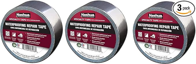 Nashua 361-11 Foil Tape for Waterproofing Repair, 11 mil Thick, 10 m Length, 48 mm Width, Aluminum (3)