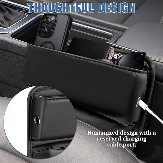 2 PCS Car Seat Gap Filler Organizer, Premium Leather Car Seat Gap Organizer Holder Women & Men with Card Slots, Cars Essentials for SUV, Truck, Phones, Cards, Keys (Black)