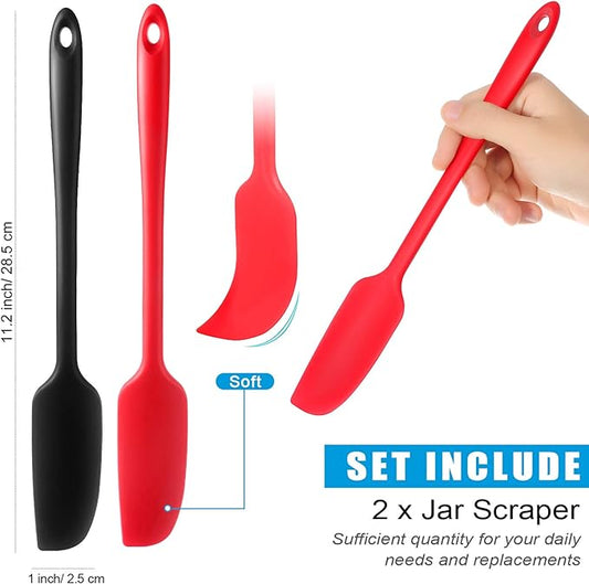 Patelai 2 Pieces Silicone Jar Spatula Long Handle Non-stick Rubber Scraper Heat Resistant Spatula Silicone Scraper for Jars, Smoothies, Blenders Cooking Baking Stirring Mixing Tools (Red,Black)