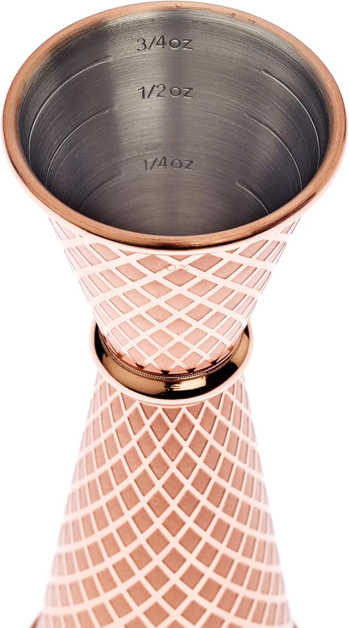 Barfly 1 x 2 oz. Diamond Lattice Etch Japanese Style Jigger, Copper Plated