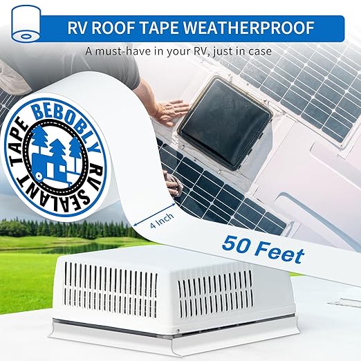 BEBOBLY RV Roof Tape,Leak Repair Sealant Tape 4 Inch x 50 Foot UV & Waterproof for RV Roof,Window,Camper, Boat,Pipe Sealing, Natural White