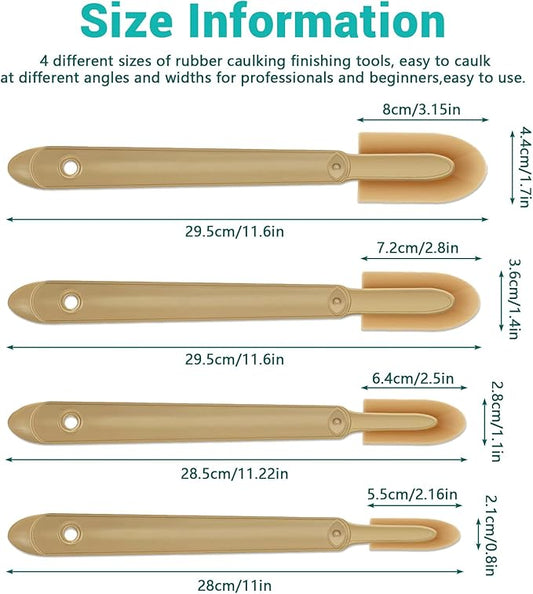 Huakaile 4 Size Set Rubber Caulking Tool, Premium Smooth Caulking Spatula Tool, Sealant Caulk Finishing Tool, Grout Applicator Tool for Tile Spreader Brick Skirting Kitchen Bathroom (4)