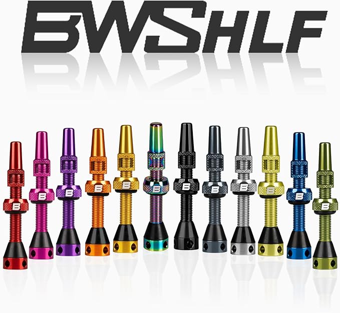 BWSHLF Tubeless Presta Valve Stem 40/44/55/60/65/80/100 mm, Super Light Alloy Presta Valve Stem Kit with Valve Core Remover Tool and Valve Stem Caps - Multiple Color and Size Options(Pair)
