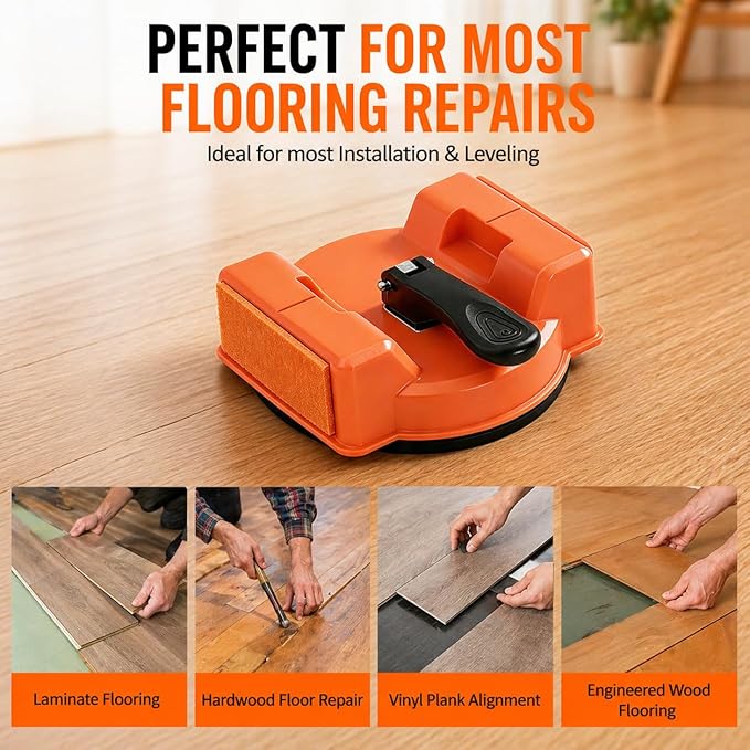 Floor Gap Fixer Tool for Laminate Flooring, Heavy Duty Floor Gap Repair Tool with Strong Suction Cup, Floor Gap Puller for Wood, Tile & Vinyl Floors, Includes Repair Accessories
