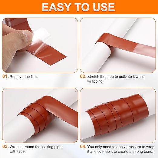 uxcell 2 Pcs Self Fusing Silicone Tape, 1" x 3ft Waterproof Water Leak Sealing Tape for Plumbing Pipe Hose Repair Handles, Red (0.5mm Thick)