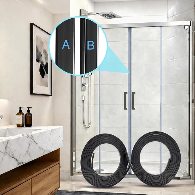 3/8" Width x 78" Length A+B Paired Magnetic Strips (Non-Adhesive), for Shower Door Replacement, 2 Rolls Insert for Framed and Semi-Framed Sliding Glass Doors