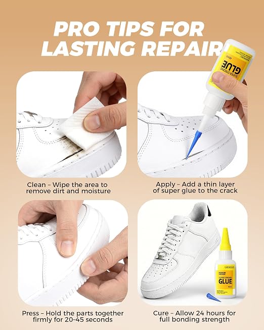 Super Glue and Cement for Shoes – 40ML Gel CA | Heavy Duty Instant Bond, Waterproof Clear Sole Repair for Sneakers, Heels, Boots, Sandals, Tennis Shoes & More