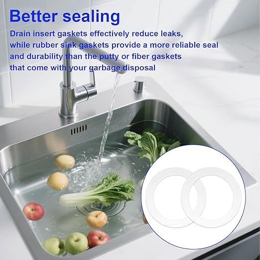 2pcs FLG-Seal Sink Seal Gasket Accessory, Putty-Free Rubber Seals Ring Replacement Parts for InSinkErator Kitchen Sink Garbage Disposal Drain (White)