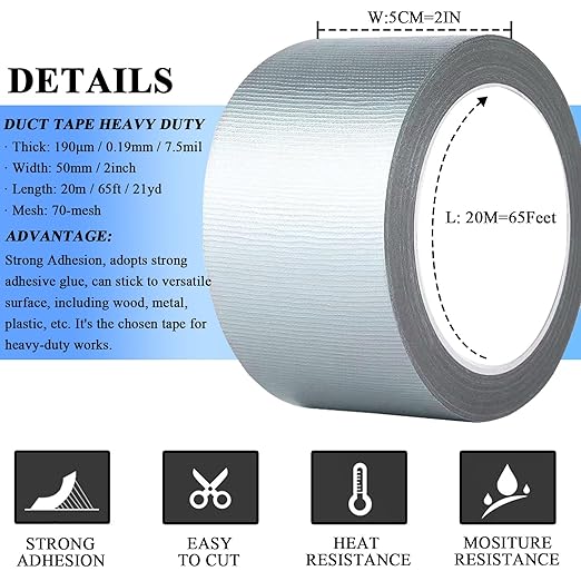 3pcs Duct Tape Heavy Duty Waterproof, Premium Sliver/Grey Strong Adhesive Flex Seal Duct Tape Bulk for Ductwork Repair, Carpet Tape, Dryer Vent, HVAC (65 FT*2 Inch*190μm,70Mesh) Indoor Outdoor Hose