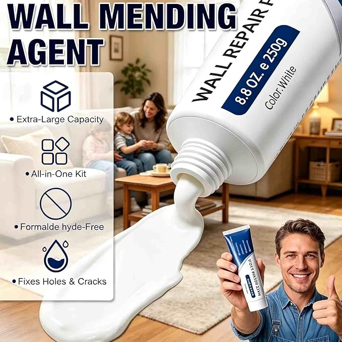 Wall Repair Paste,Drywall Patch Repair Kit with Scraper | Instant Wall Hole Filler & Crack Repair Paste | Quick Fix Sol for Drywall, Tile Gaps, Nail Holes & Small Damage | Drywall Repair Kit