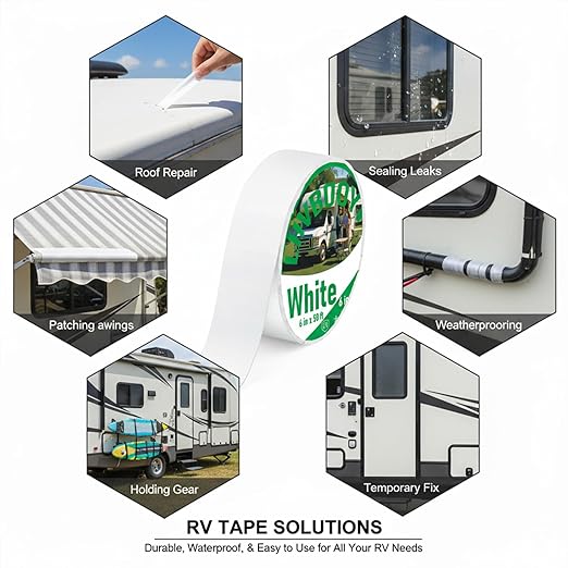 RV Roof Sealant Tape - Grade Waterproof Repair Tape for RV & Camper, All-Weather UV Resistant Adhesive for Roof Seals, Vents & Seams, Heavy Duty Leak Protection (White, 4in x 50 ft)