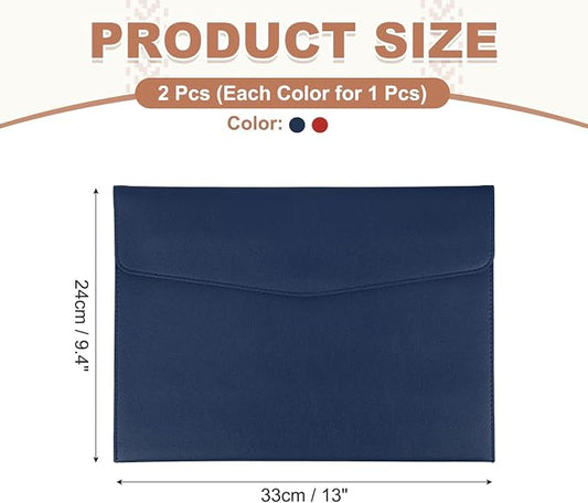 PATIKIL 2Pcs PU Leather A4 File Folder, Document Holder Envelope Waterproof Napa Texture Filing Organizer Portfolio Folder Case with Magnetic Snap Closure for Home Office, Navy Blue, Red