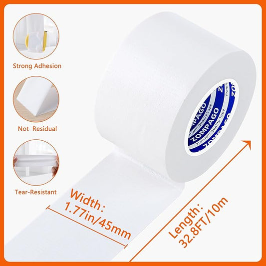 ZOMPAGO White Window Weather Sealing Tape 1.8in x 33FT, Cloth Draft Stopper for Sliding Door & Gap Filler, Strong Adhesive Window Seal Tape Air Conditioner Door Weather Stripping Insulation