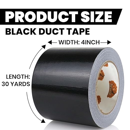 TAPEBEAR Black Duct Tape Heavy Duty 4" x 90FT, Strong Tough Utility Ducting Tape Waterproof, No Residue, Flexible, Hand Tear Binding Tape Industrial Strength for Bundle, Patch, Protect & Repair