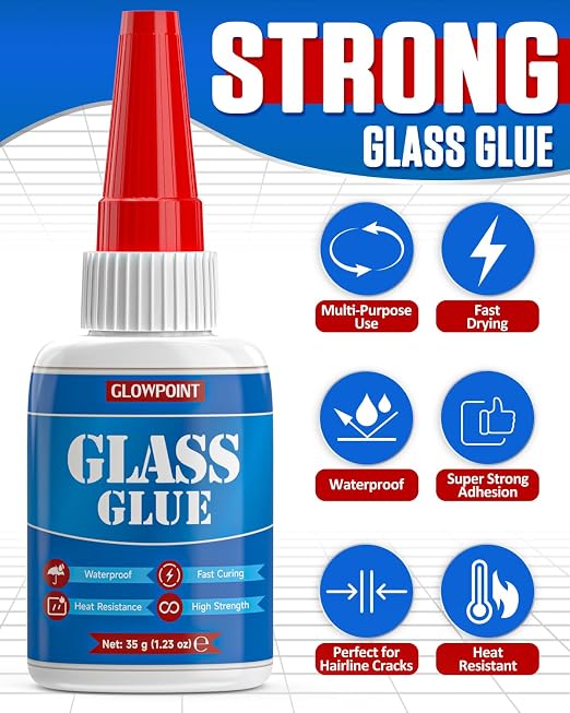 Glass Glue, 35g Ultra Strong Clear, Waterproof & Fast, Curing Adhesive for Glass Repair, Mirror, Crystal, Jewelry, and More