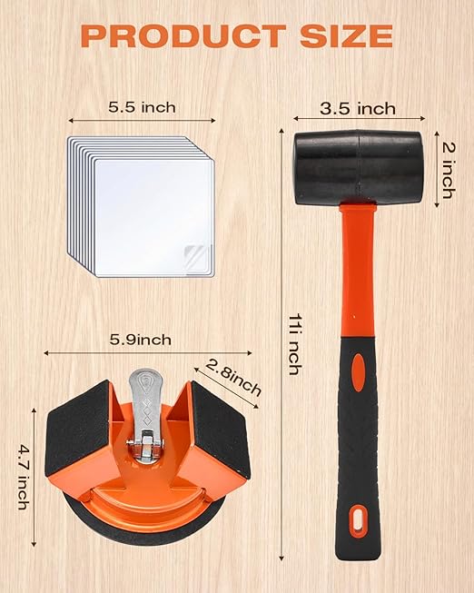 Saker Floor Gap Fixer Tool Kit with Mallet, 10PCS Washable Pads & Gloves, Suction Cup Tool for Laminate Floor Gap Repair, Vinyl Plank & Wood Floors (Single Suction Cup+Rubber Mallet)