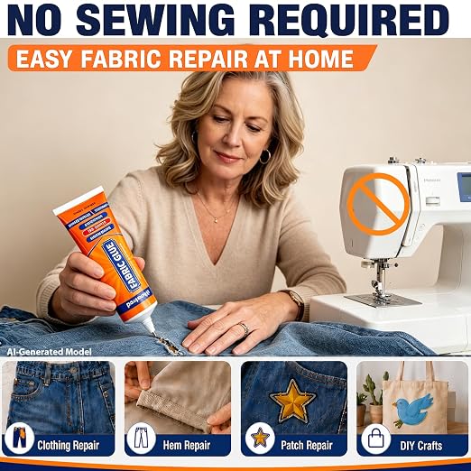 120 ML Fabric Glue Permanent for Clothing Repair, Washable, Dry Clear | no-sew fabric repair kits include craper & clamp for Patch, Clothes, Sewing, Denim, Leather, Polyester, Flannel, Cotton