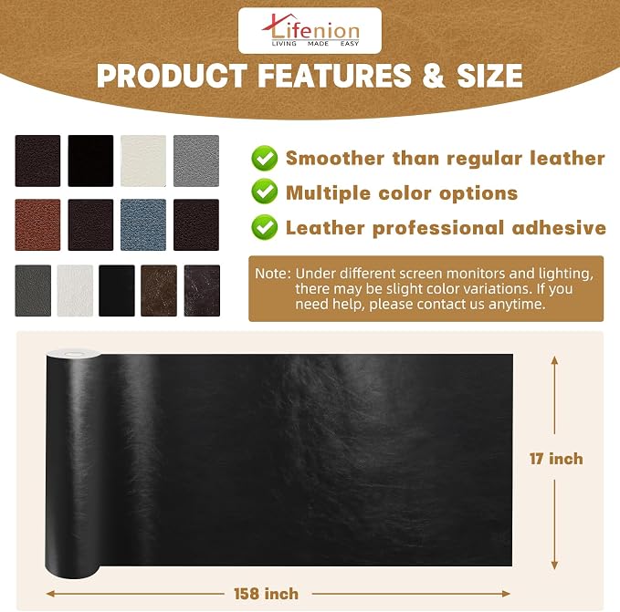 Leather Repair Patch, 17X158 Inch Self Adhesive Leather Repair Tape, Large Vinyl Patch Kit for Couches, Sofa, Furniture, Car Seats, Office Chairs, Cabinets, Handbags(Dark Brown, 17X158 Inch)