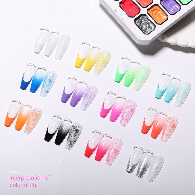 12 Color Patting Nail Gel Polish Kit, Ombre Painting Gel Palette with Brush & Silicone Patting Pen & Nail Art Stickers - UV/LED Curing for Gradient Nails, Beginner Friendly DIY Manicure Set