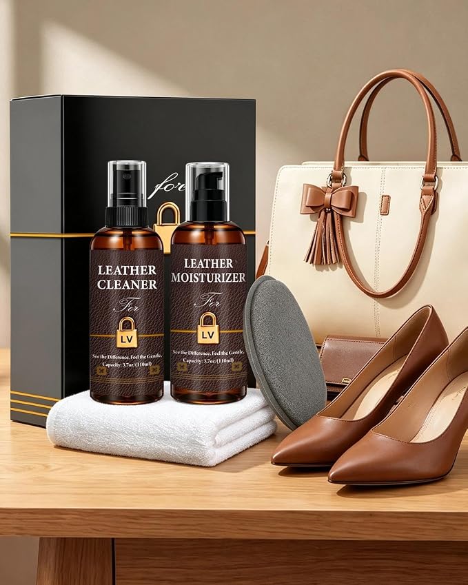 Leather Cleaner & Moisturizer Set for Louis Vuitton, Cleaning and Maintenance Kit for LV, Deep Nourishing & Stain Removal, Gentle Care, Suitable for LV Handbags, Wallets and Other Luxury Brands